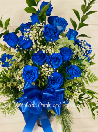 2 dozen blue roses  vase