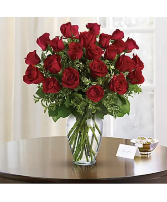 2 Dozen long Stem Red Russian Cut Roses  Vase Arrangement