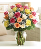 2 Dozen Mixed Colored Roses vase