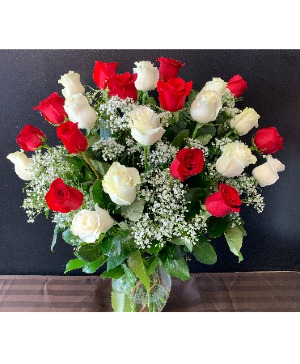 2 Dozen Red and/or White Roses Christmas