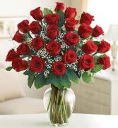 24 red roses in vase  