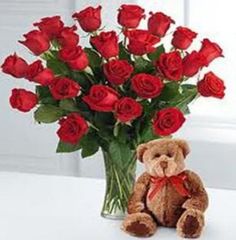 2 DOZEN RED ROSES w/ a $15 medium bear