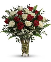 2 dozen roses white and red  