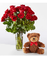 2 dozen roses with teddy bear Holiday arrangement