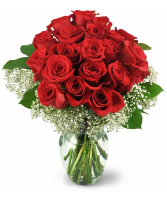 2 Dz Luscious Red Roses Glass Vase Arrangement