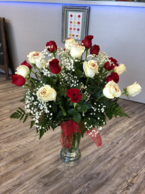 2 Dz. Red and White Roses Vase Arrangement 