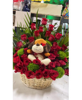 2 dz rose basket plush animal 