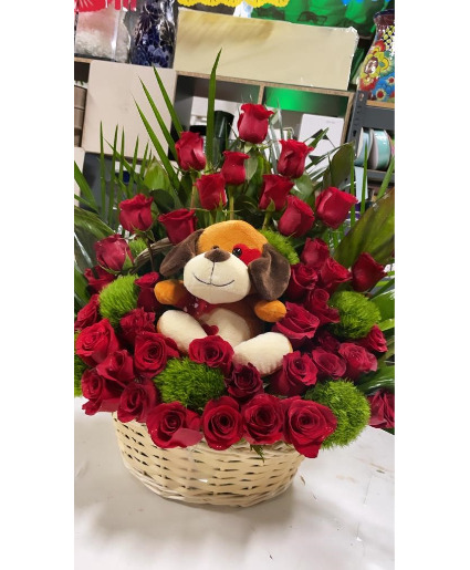 2 dz rose basket plush animal 