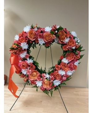 18" Heart with Ribbon Standing Spray