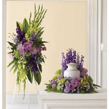 2 PC. LAVENDER AND GREEN MEMORIAL PACKAGE STANDING SPRAY AND URN PC.