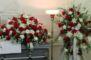 2 PC. PKG " LOVING " PACKAGE CASKET AND STANDING SPRAY
