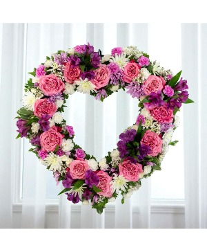 Adoration: Pink, White and Purple 18" Heart Standing Spray 