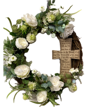24" Grapevine Wreath with Wooden Cross Powell Florist Exclusive