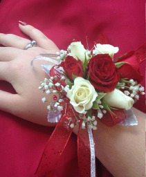 #20 Red and White Corsage Fresh Flowers
