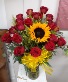 20 roses with giant sunflower 