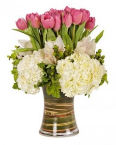 Tulips In Style Hydrangeas and Tulip Arrangement