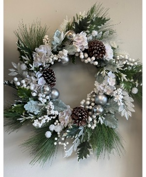 24" Artificial silver ball wreath  