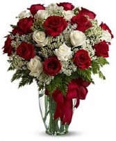 24 Classic Red and White Roses  