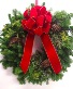 24" Fresh Wreath with Red Velvet Bow & Pinecones 
