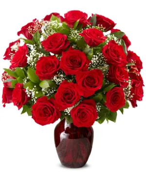24 LUXERY ROSES WITH BABIES BREATH 