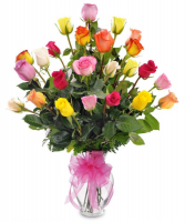 24 Mixed Color Rose Arrangement Vase Fresh Arrangment