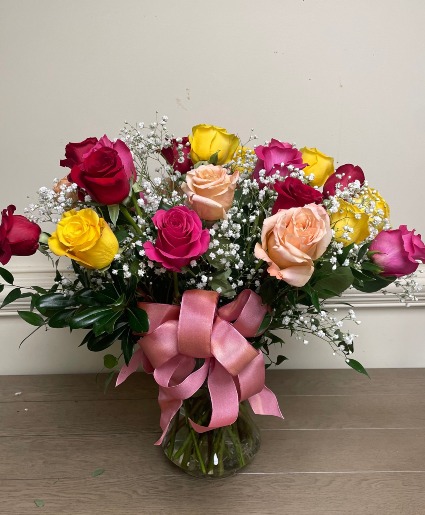 24 mixed colors rose  Vase arrangement