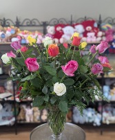24 Mixed Roses Vase Arrangement 
