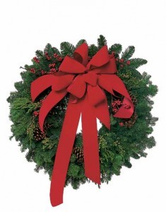 24" Artificial Mixed Green Wreath Bow & Berries Gold, Red  or Silver Bow Available