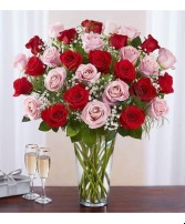 24 Pink & Red Roses Clear Vase