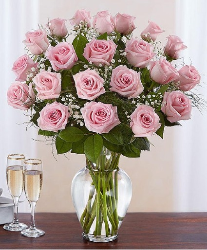 24 Pink Roses Rose Vase