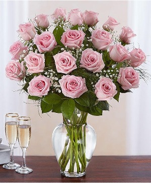 24 Pink Roses Rose Vase
