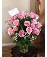 24  Pink Roses  Vase