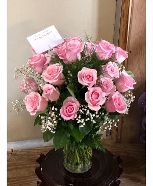 24  Pink Roses  Vase