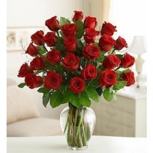 24 Premium Long Stem Red Roses Floral Arrangement