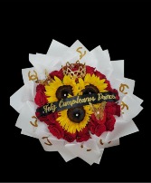 24 red rose and sunflower bouquet 
