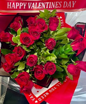 24 Red Rose Bouquet with Ribbon Valentines Special