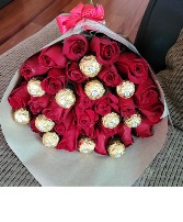 24 red roses and 12 chocolates 