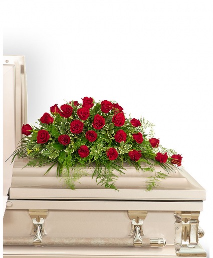 24 Red Roses Casket Spray Funeral Arrangement