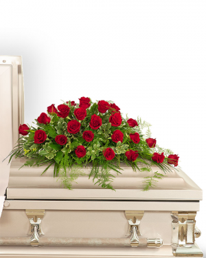 GRACEFUL RED & WHITE CASKET SPRAY Funeral Flowers in Sebastian, FL