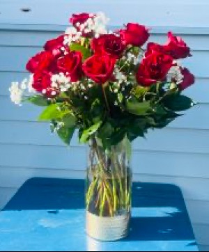 24 Red Roses in Gold vase 