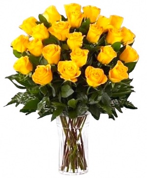 24 Yellow Roses Arranged In a Vase  