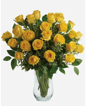 24 Yellow Roses  Vase Arrangement  
