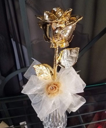24k Gold Rose Bud Vase in Nederland, TX | Harris Florist