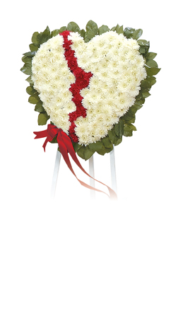 LOVINGLY BROKEN HEART W/RED CARNATIONS STANDING FUNERAL PC