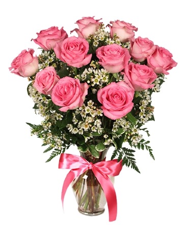 Primetime Pink Roses Arrangement in Michigan City, IN | WRIGHT'S FLOWERS AND GIFTS INC.