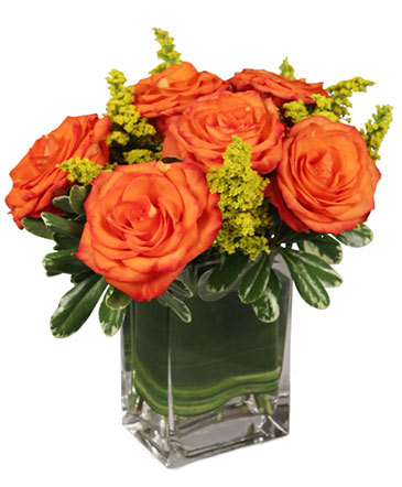 Orange and Gold Floral Arrangement in Westlake, OH | Silver Fox Flowers
