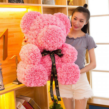 rose teddy bear with box