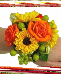 #27 Orange and Yellow Corsage Fresh Flowers