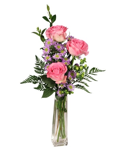 Three's A Charm Pink Rose Bud Vase in Wake Forest, NC - Garden of Eden ...