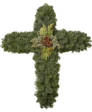 28" Evergreen Cross with Cones 